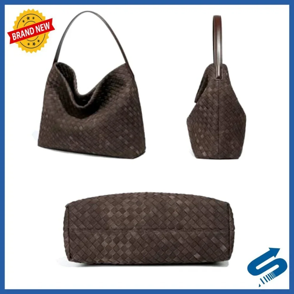 Woven Suede Hobo Tote Shoulder Bag for Work Travel
